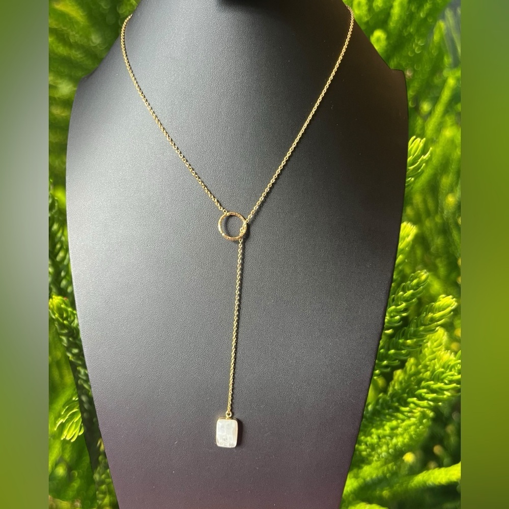 Moonstone Lariat Gold Necklace - Picture 2 of 4